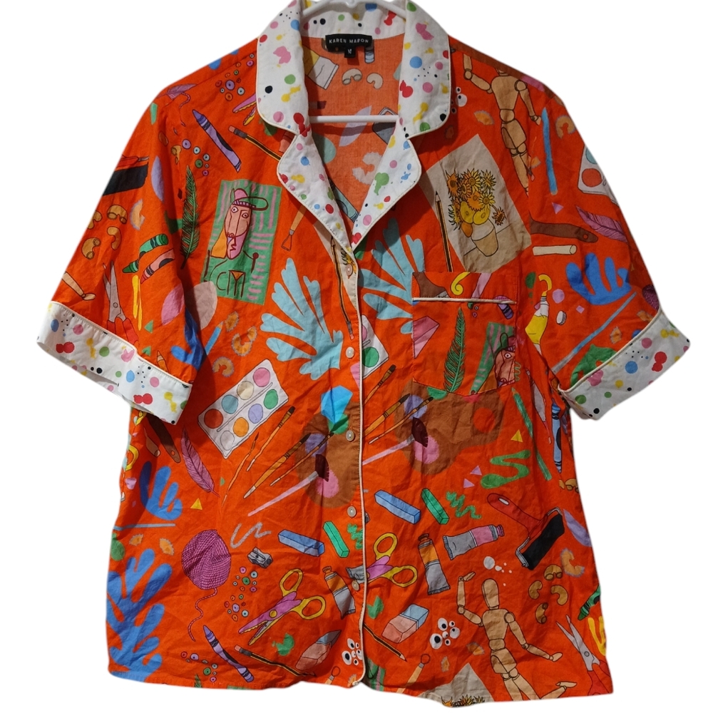 Anthropologie Karen Mabon Art School Pajama Top Size Medium